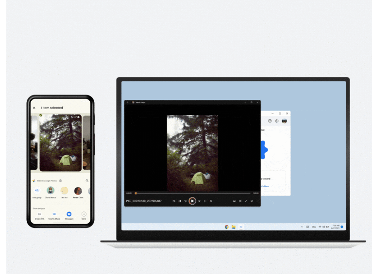 適用於 Windows PC筆電的 Nearby Share Beta 應用程式，可快速地把 Android 設備的照片發送到 PC上。（圖翻攝Google 官方部落格）