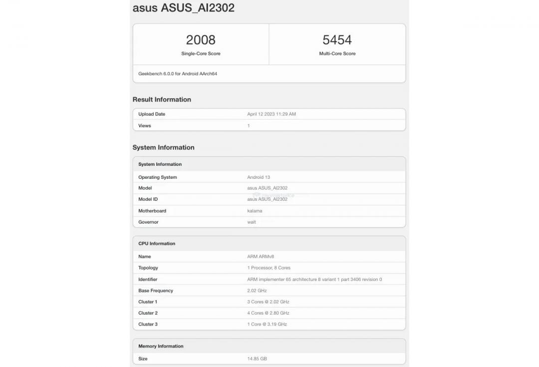 華碩Zenfone 10現身跑分網站。(圖/翻攝網路)