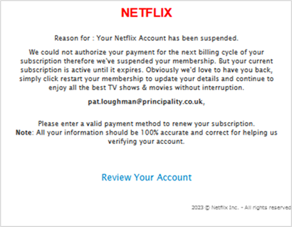冒充 Netflix 的釣魚信件(圖/Check Point Research 提供)