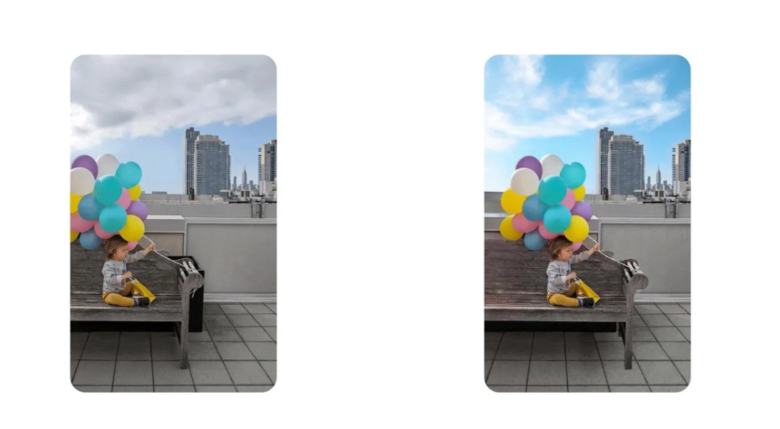 圖左為修圖前、圖右為使用「Magic Editor」修圖後。（圖翻攝9to5Google）