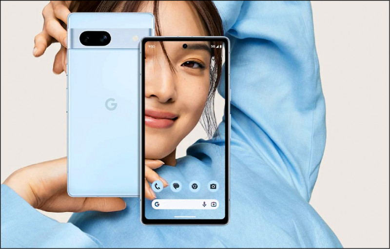 6.1吋中階拍照防水新機Pixel 7a，共推出黑、白與全新「淺海藍」新色，8GB搭128GB容量，14,990元。搭台灣大5G專案優惠，月付999元，可享0元購機入手。