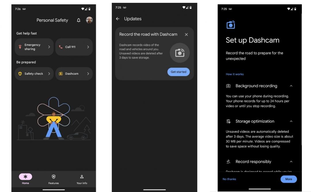 Google向開發者釋出「個人安全」應用程式最新測試版本，外媒從APK檔挖掘到「行車記錄器」的新功能。（圖翻攝9to5Google）