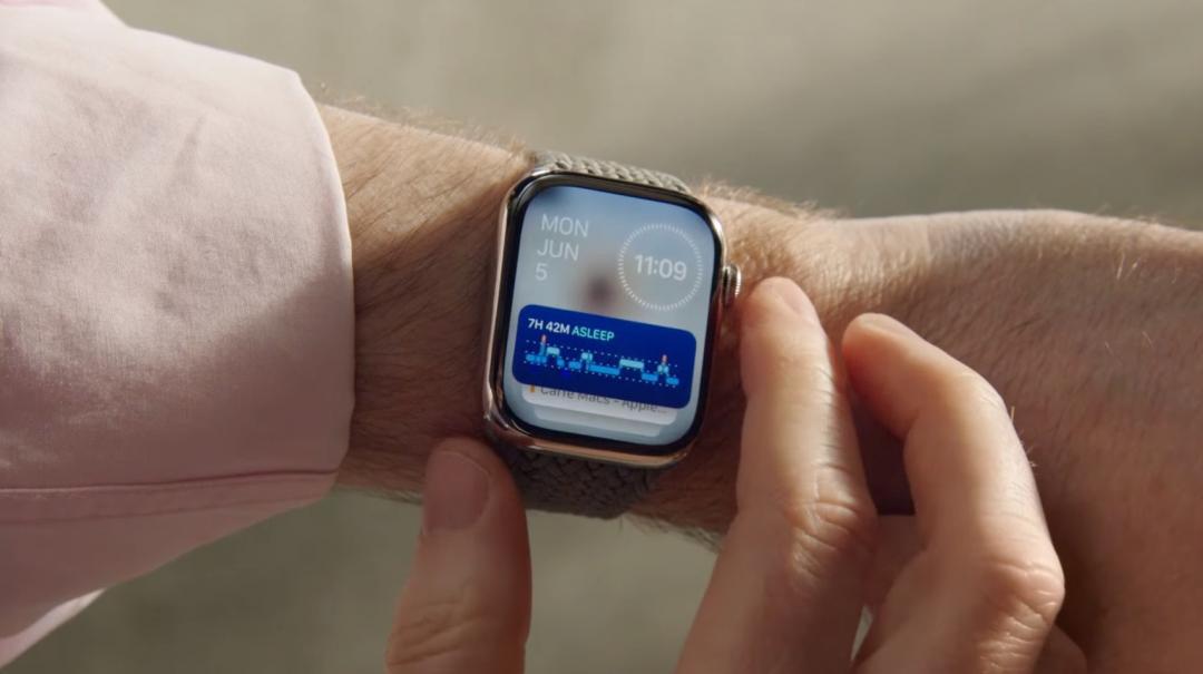 蘋果watchOS 10新增「堆疊小工具」功能。(圖/翻攝發表會)