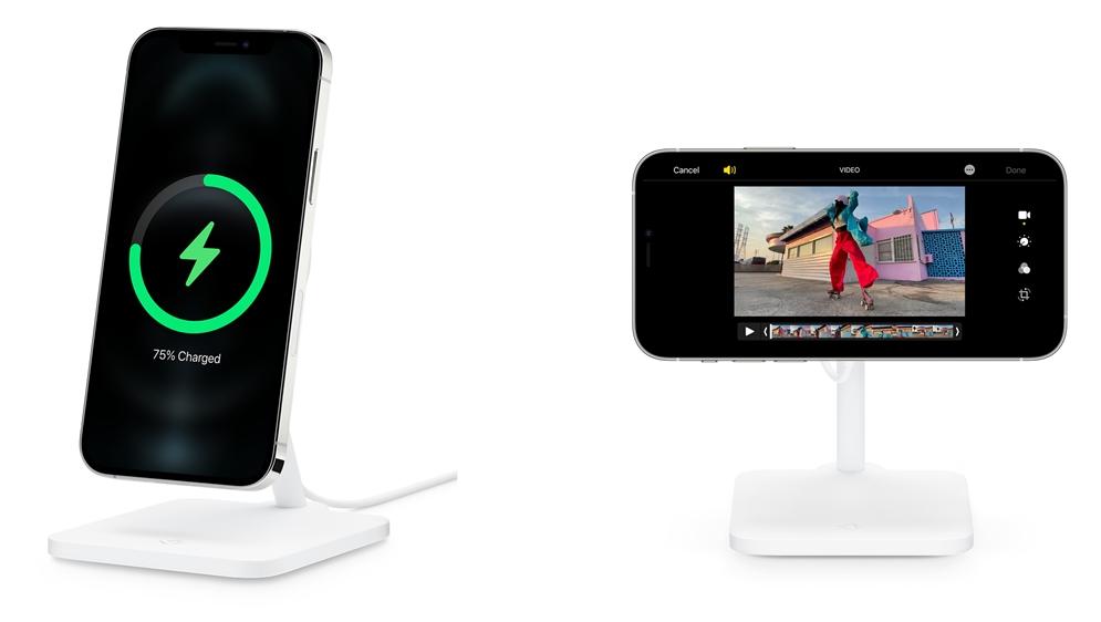 名為「Forté」的充電立架,來自蘋果第三方 Twelve South 配件商所推出,是專為 iPhone 12 後續機型所打造,蘋果官網售價1,190元。(圖蘋果官網)