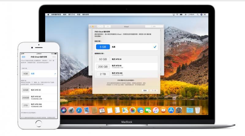 蘋果iCloud 雲端儲存提供三種不同容量的付費方案,台灣月付訂閱方案:50GB容量月付30元。200GB月付90元。2TB月付300元。(圖片來源/翻攝自蘋果官網)
