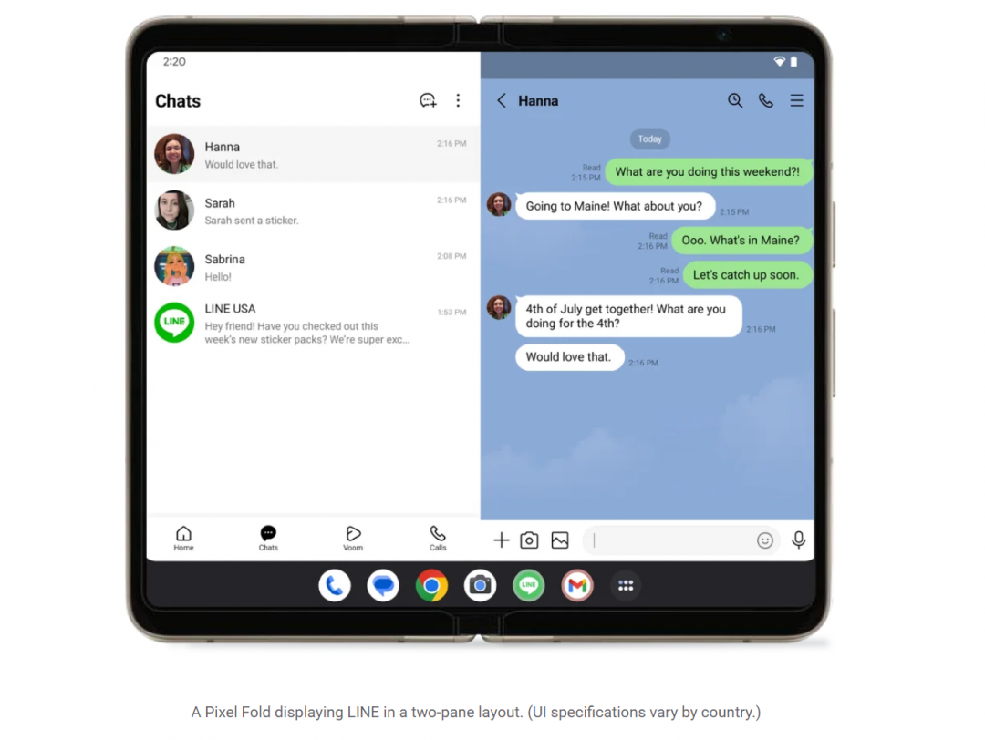 LINE在Android大螢幕上,會分成左右兩塊。(圖/翻攝Google官方部落格)