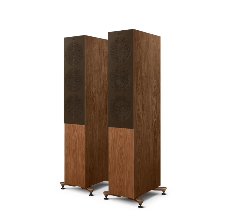 KEF R7 Meta 落地型主動式喇叭，有黑、白、核桃木與鈦灰特別版，共四色。（圖／雅士音響提供）