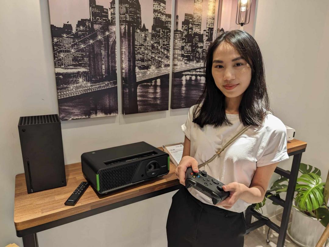 ViewSonic 全球首款「專為 Xbox而生」4K 投影機,支援Xbox獨有的1440p解析度和120Hz更新率(圖/記者劉惠琴攝)