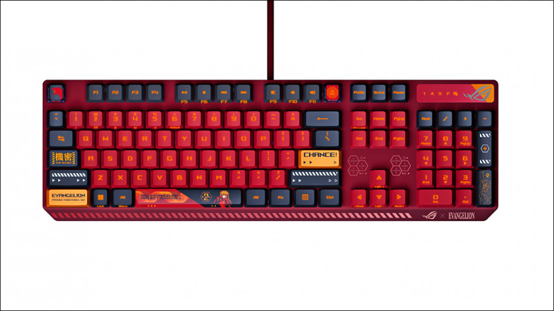 ROG Strix Scope RX EVA-02 限定版電競鍵盤，汲取EVA宇宙「貳號機」作為設計靈感，具備IP57防水防塵的耐用性能。（華碩）