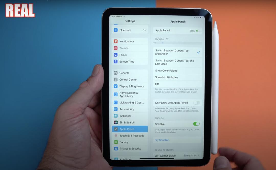 以Apple Pencil 2而言,配對iPad,設定功能會提供眾多操作選項。(圖/翻攝 Redskull YT)