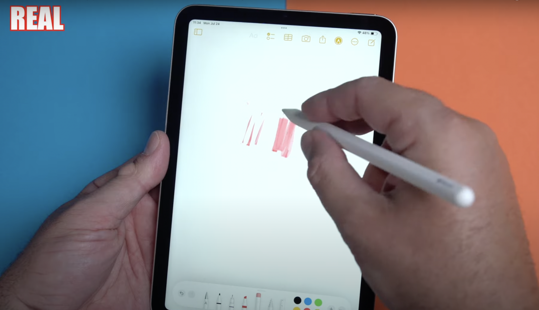 檢查Apple Pencil 2的輕點兩下和壓力感測功能。(圖/翻攝 Redskull YT)