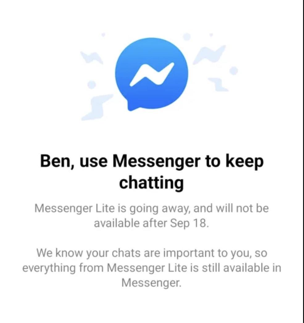 官方公告,Messenger Lite自9月18日之後停用。(圖/翻攝網路)