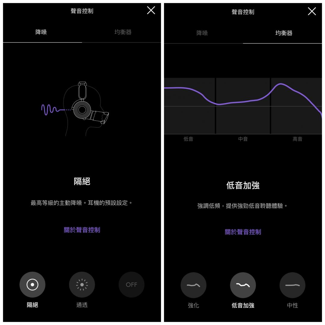 提供強化、低音加強、中性3種音效模式。支援主動降噪，也提供通透功能。(圖／記者吳佩樺攝)