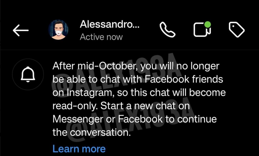 爆料指出,IG、FB
Messenger跨平台聊天功能可能在10月取消。(圖/翻攝X)