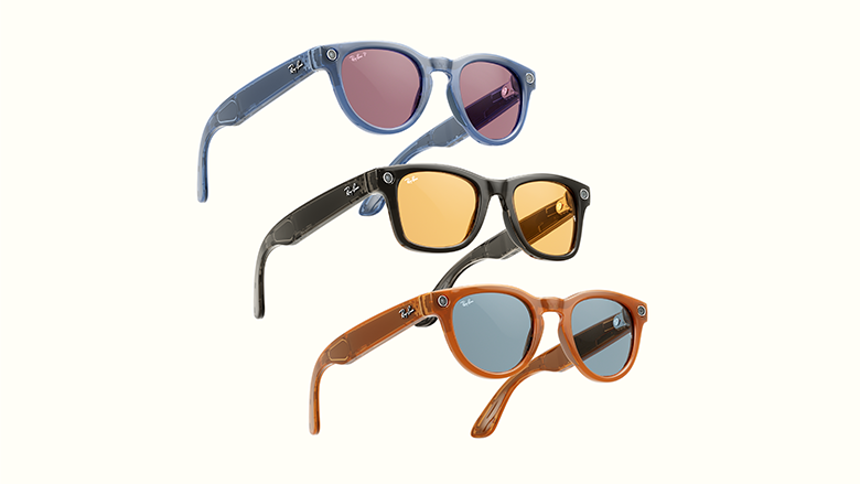 Meta推出新一代「Ray-Ban Meta」智慧眼鏡,全新三種透明鏡框新色加入,為牛仔藍、叛逆黑與焦糖色。(圖翻攝Meta官網)