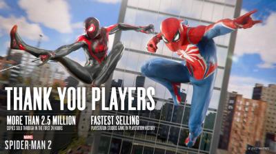 Sony PS 本家遊戲史上最快!《漫威蜘蛛人2》開賣第一天狂售 250 萬套 Sony PS 本家遊戲史上最快!《漫威蜘蛛人2》開賣第一天狂售 250 萬套