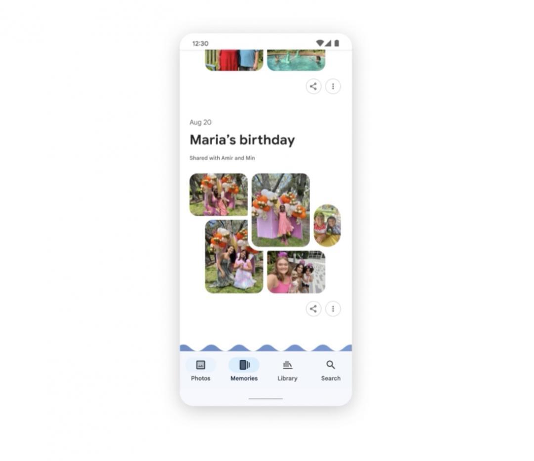 手機版Google相簿的介面變得不一樣了,底端的導航功能列「回憶集錦」有專屬的標籤頁面,取代舊版的「共享」標籤。(圖/翻攝官網)