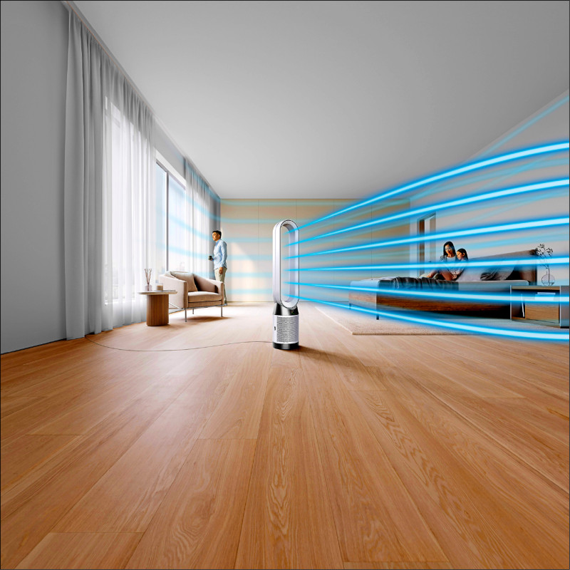 空氣清淨機透過智慧偵測技術，加強空氣過濾效果。Dyson TP10擁有二合一功能，可同時吹送涼風，售價16,900元，該款不支援手機操控。