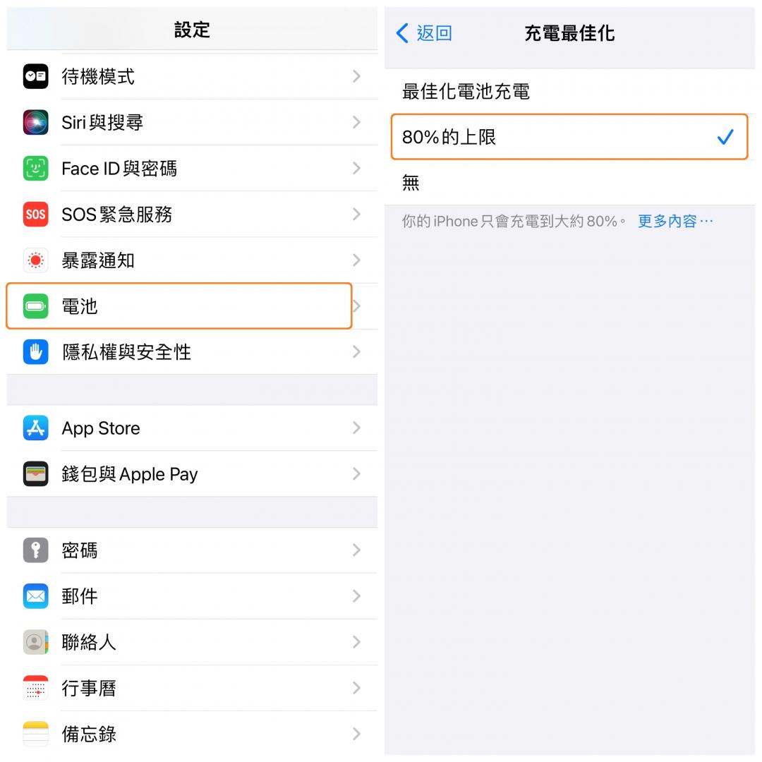 蘋果在iPhone 15系列新增「充電80%上限」的功能。(圖/記者吳佩樺攝)