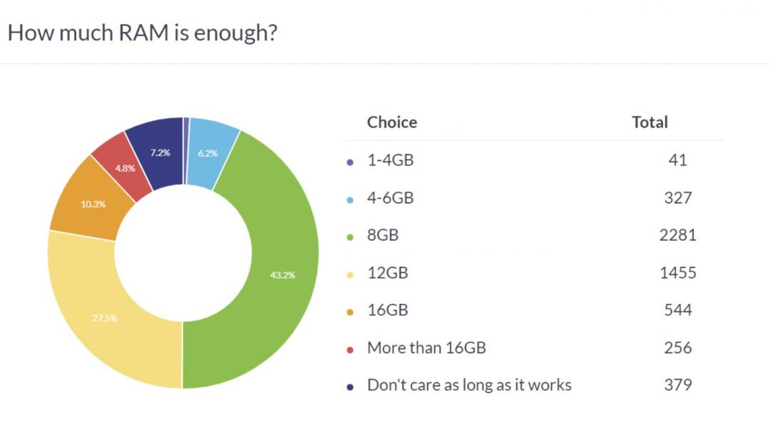 外媒進行「手機需要多大RAM」網路調查。（圖／GSMArena）