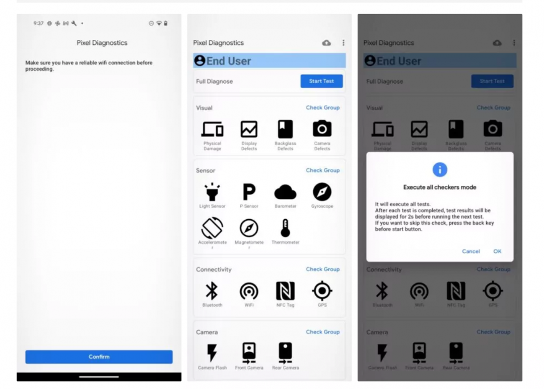 Google 為Pixel手機推出一項名為「Pixel Diagnostic App」診斷工具,讓用戶可檢測手機裝置哪裡出現異常。(圖翻攝 Android Authority)
