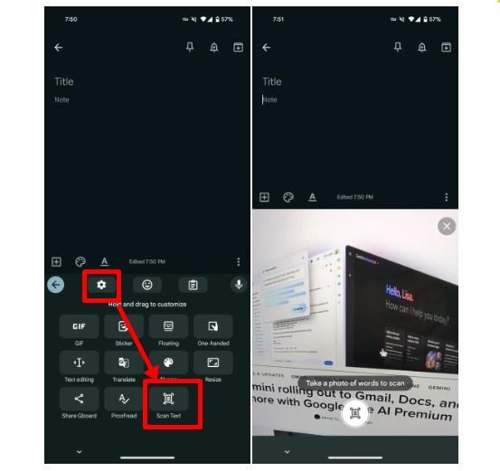 Gboard 鍵盤整合掃描辨識影像文字的「Scan Text」新功能。(圖翻攝9to5Google)