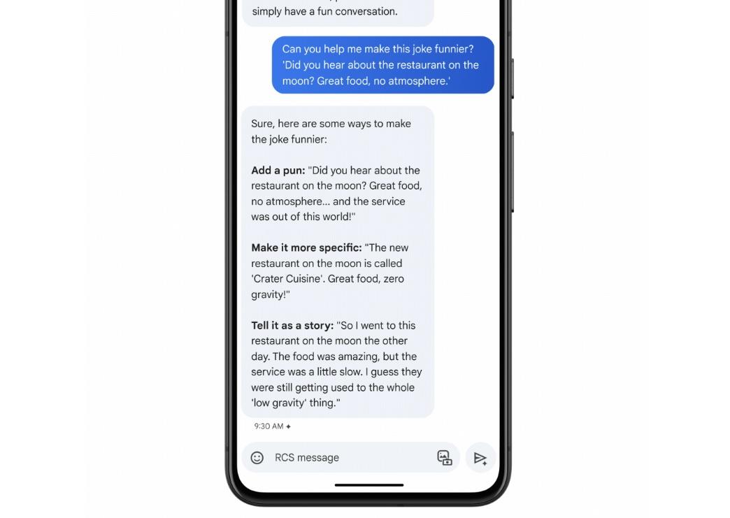 聊天機器人Gemini整合至Android手機的Google Messages訊息功能。 (圖/翻攝Google部落格)
