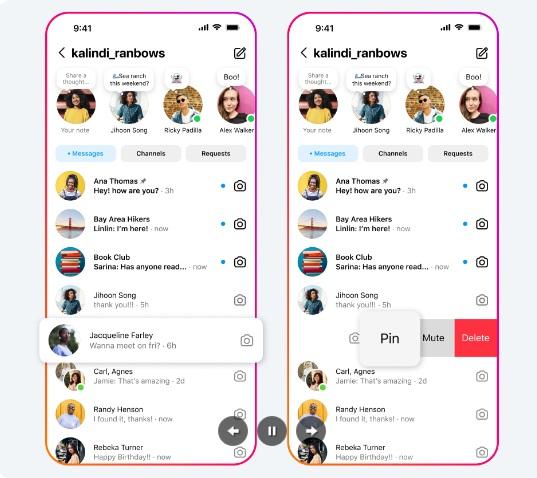 用手在該聊天室向左滑動,即會出現「置頂」選項。(圖/Meta)
