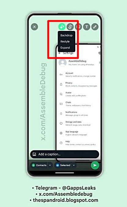 WhatsApp測試「AI影像編輯器」新功能,傳送圖片時可輸入文字一鍵生成背景圖案。(圖翻攝Android Central)