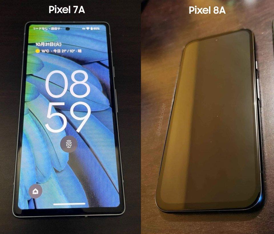 Google Pixel 8a的正面底部維持「粗邊框」設計,引起網友熱議。(圖/翻攝X)
