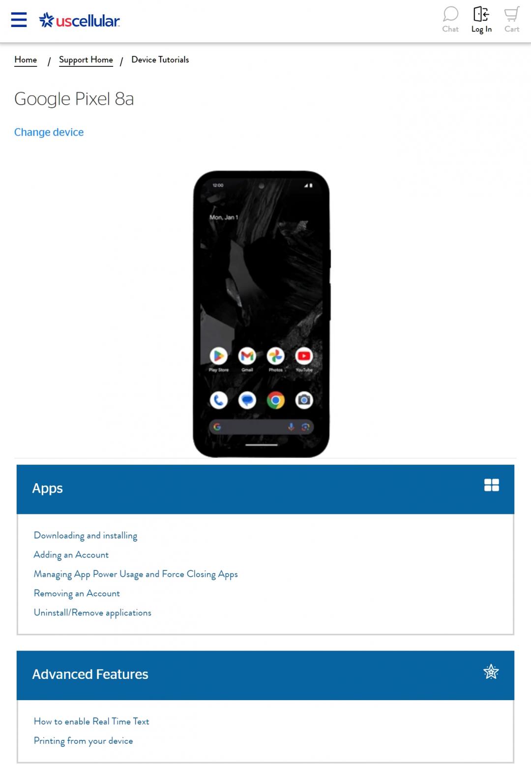 美國電信商US Cellular網站搶先曝光Pixel 8a的存在。(圖/翻攝X)