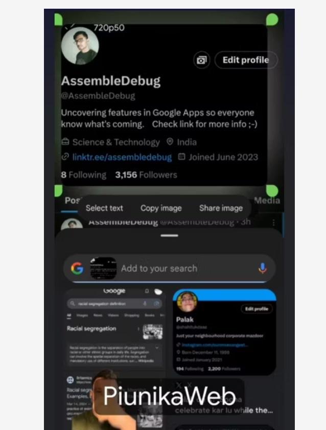 Google 畫圈搜尋功能，正在測試支援手指圈選畫面的螢幕截圖新技能。（圖翻攝Android Police）