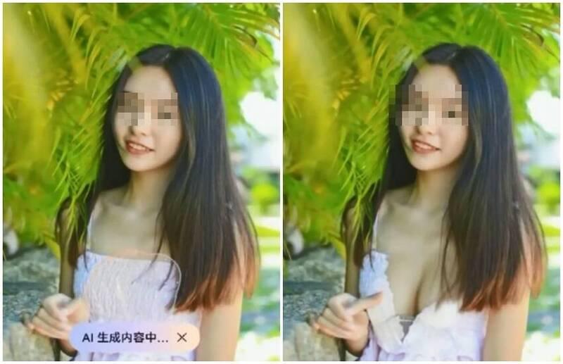 華為Pura 70被用戶發現「AI一鍵修圖」的功能太過強大,竟能讓穿搭保守的妹子一秒換上爆乳衣。(圖翻攝自微博)