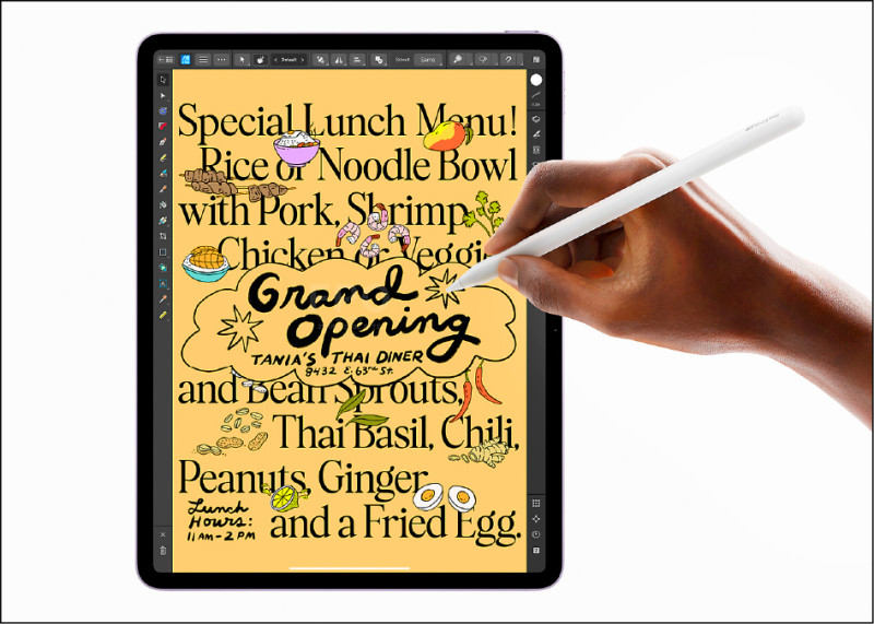 Apple Pencil Pro能透過輕捏筆身、轉動角度控制筆刷,用法更多元。