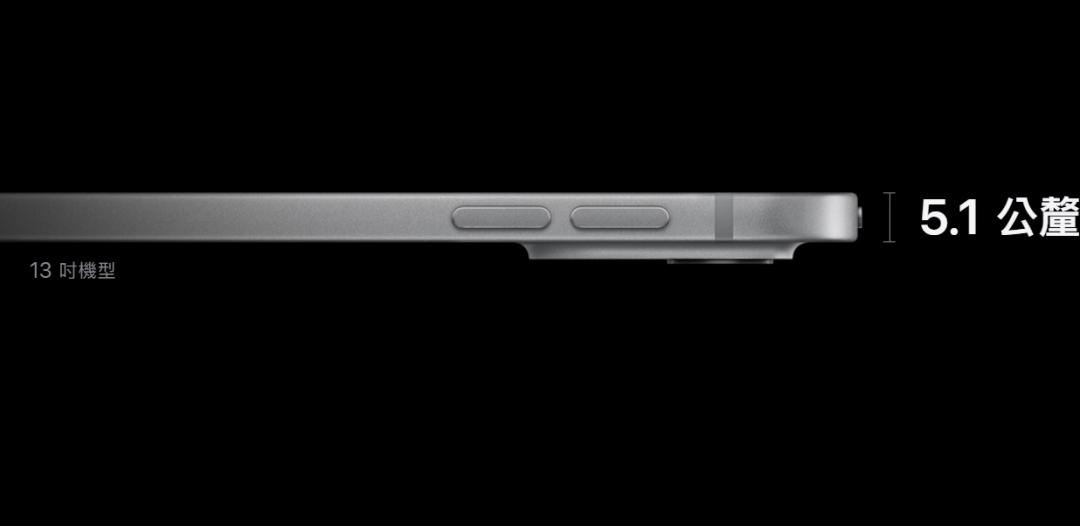 新代iPad Pro(M4晶片)13吋厚度僅5.1mm,比iPad Air(M2)還要輕薄。(圖翻攝蘋果官網)
