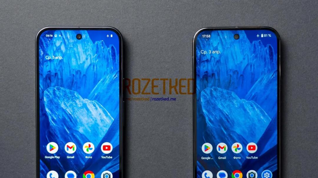 Pixel 9(左)和Pixel 9 Pro(右)的螢幕尺寸相近,但Pixel 9 Pro擁有更窄的螢幕邊框。 (圖/翻攝Rozetked.me)