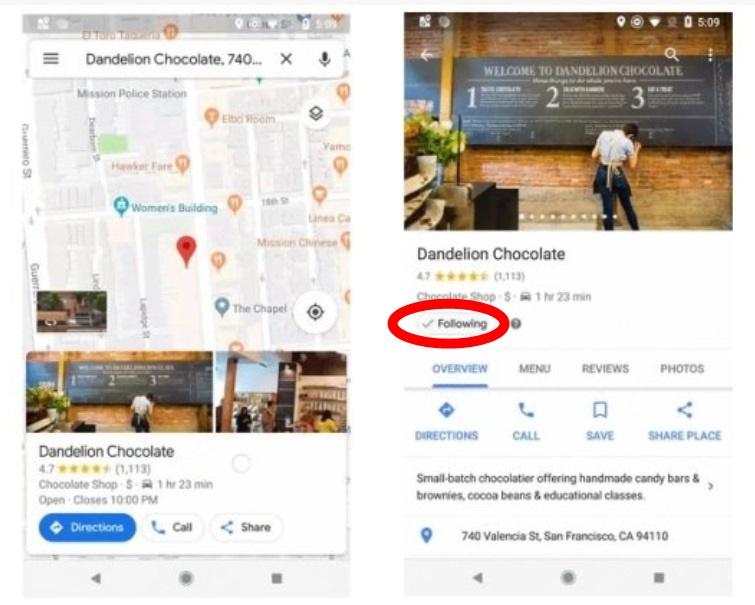 Google 地圖在2018年推出追蹤店家功能按鈕。（圖翻攝Google 官方部落格）