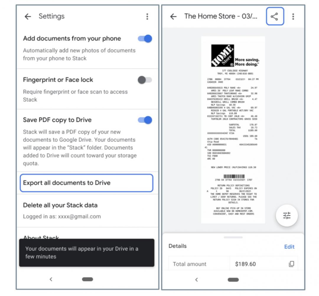 Stack用戶可一鍵將所有文件匯出到Google雲端硬碟。(圖／翻攝網路)