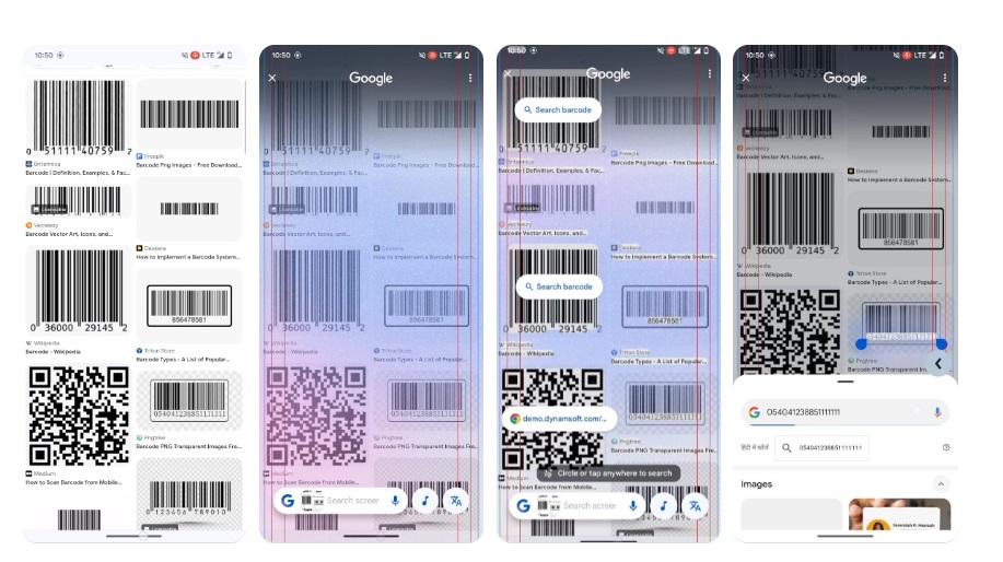 Google 畫圈搜尋功能,正在測試支援QRCode條碼、與條碼的新功能,可即時顯示預覽的網址連結。(圖翻攝Android Authority)