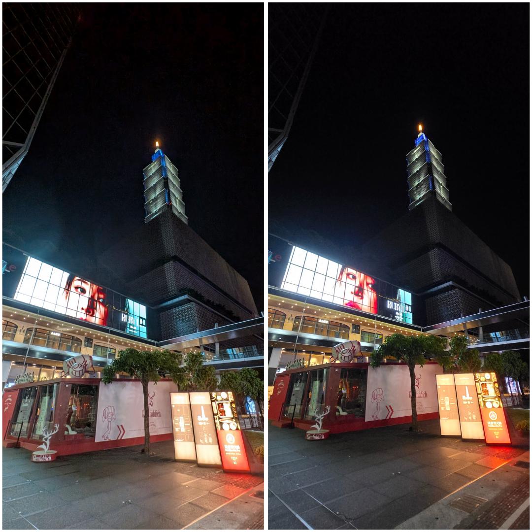 超廣角夜拍:Google Pixel 9 Pro Fold(左)、星ZFold6(右)。(圖/記者吳佩樺攝)