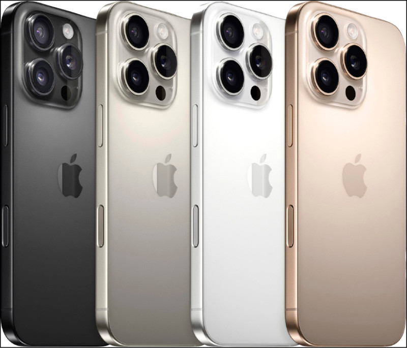 iPhone 16 Pro和iPhone 16 Pro Max加入沙漠色鈦金屬新色(圖右),售價36,900元起。