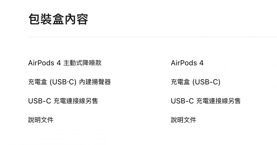 蘋果官網說明，AirPods 4充電線為另售。（圖／翻攝官網）