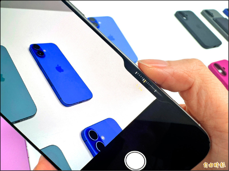 iPhone 16系列的相機控制按鍵採用壓力感測,經實際操作發現反應十分靈敏,甚至有專業相機操作感。(記者吳佩樺攝)