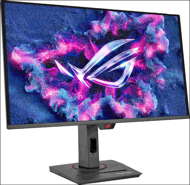 更省空間的底座，華碩ROG Strix OLED XG27ACDNG還設計專門放手機的溝槽，26,900元。