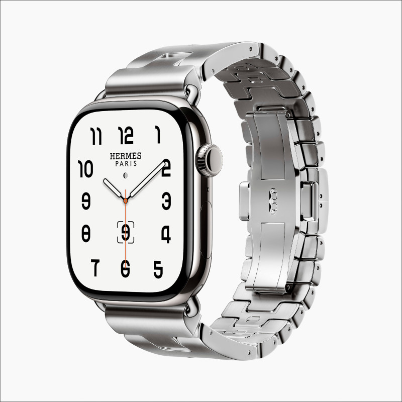 Apple Watch Hermès Series 10搭配愛馬仕首度推出Grand H金屬錶帶，64,700元起。