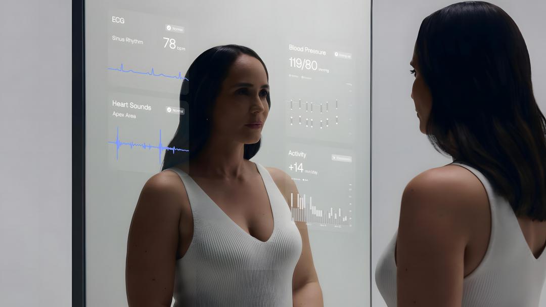 Withings Omnia智慧穿衣鏡，使用者站在鏡子前鳩能掌握身體數據，尚屬於概念產品。