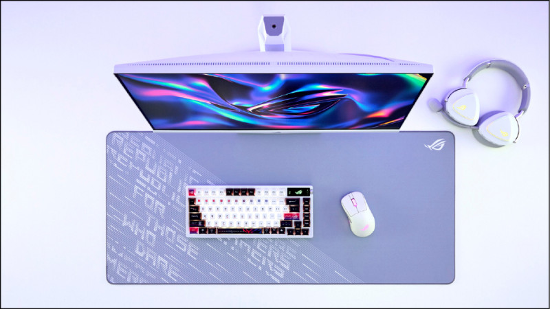 大尺寸的華碩ROG Scabbard II Arctic Gray XXL電競滑鼠墊，具備抗磨損設計，1,490元。