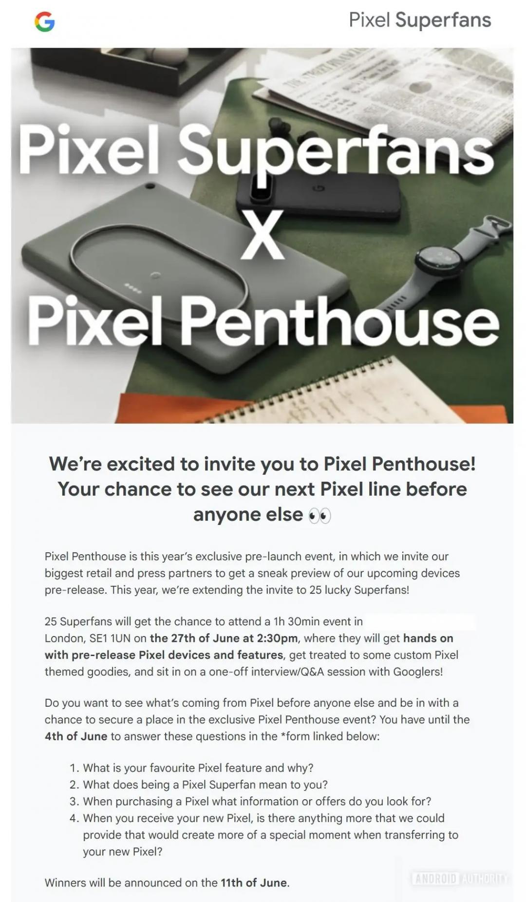 Google預告6月27日舉辦新品預覽活動，邀請Pixel Superfans用戶參加。（圖／翻攝網路）