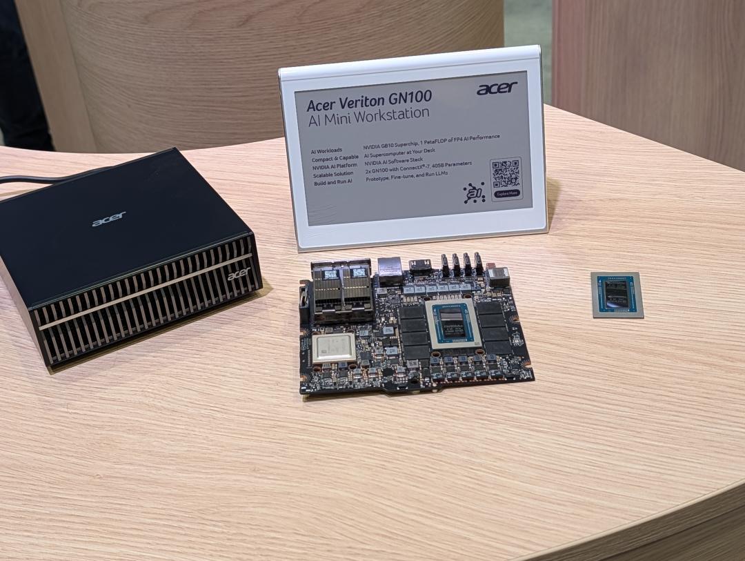 Veriton GN100 AI迷你工作站，內建NVIDIA GB10 Grace Blackwell超級晶片。（圖／記者吳佩樺攝）