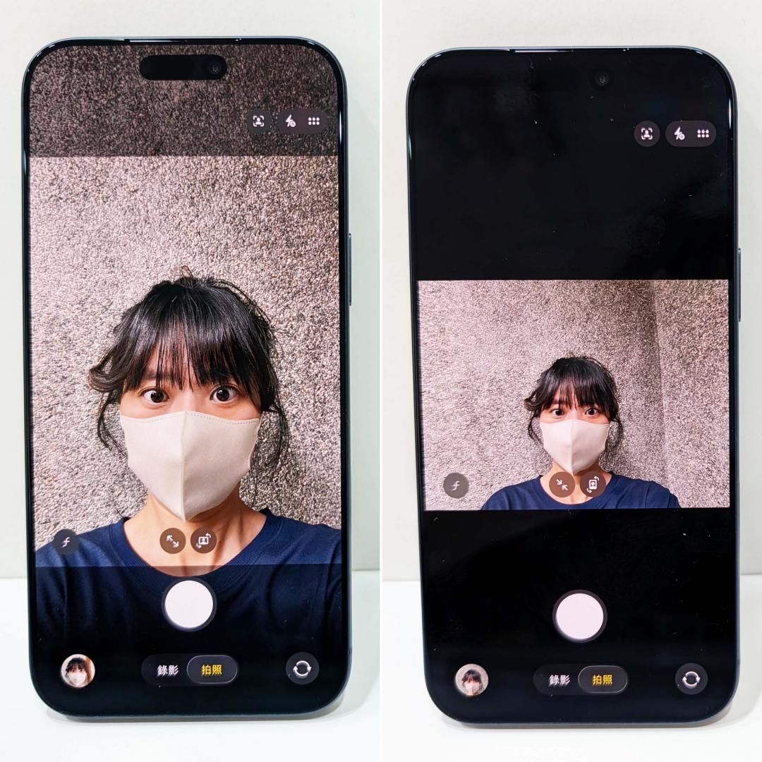 iPhone 17系列和iPhone Air全部機型的前鏡頭都升級,直拍橫拍都沒問題。(圖/記者吳佩樺攝)